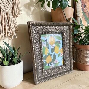 Vintage Textured Wood Picture Frame Standing Easel Rustic Boho MCM Decor